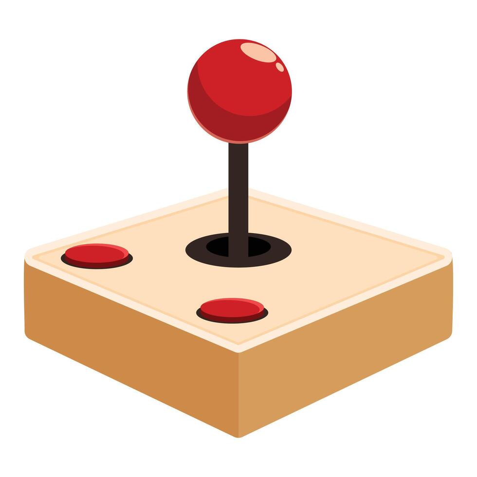 Retro arcade game joystick with red buttons is controlling a game vector