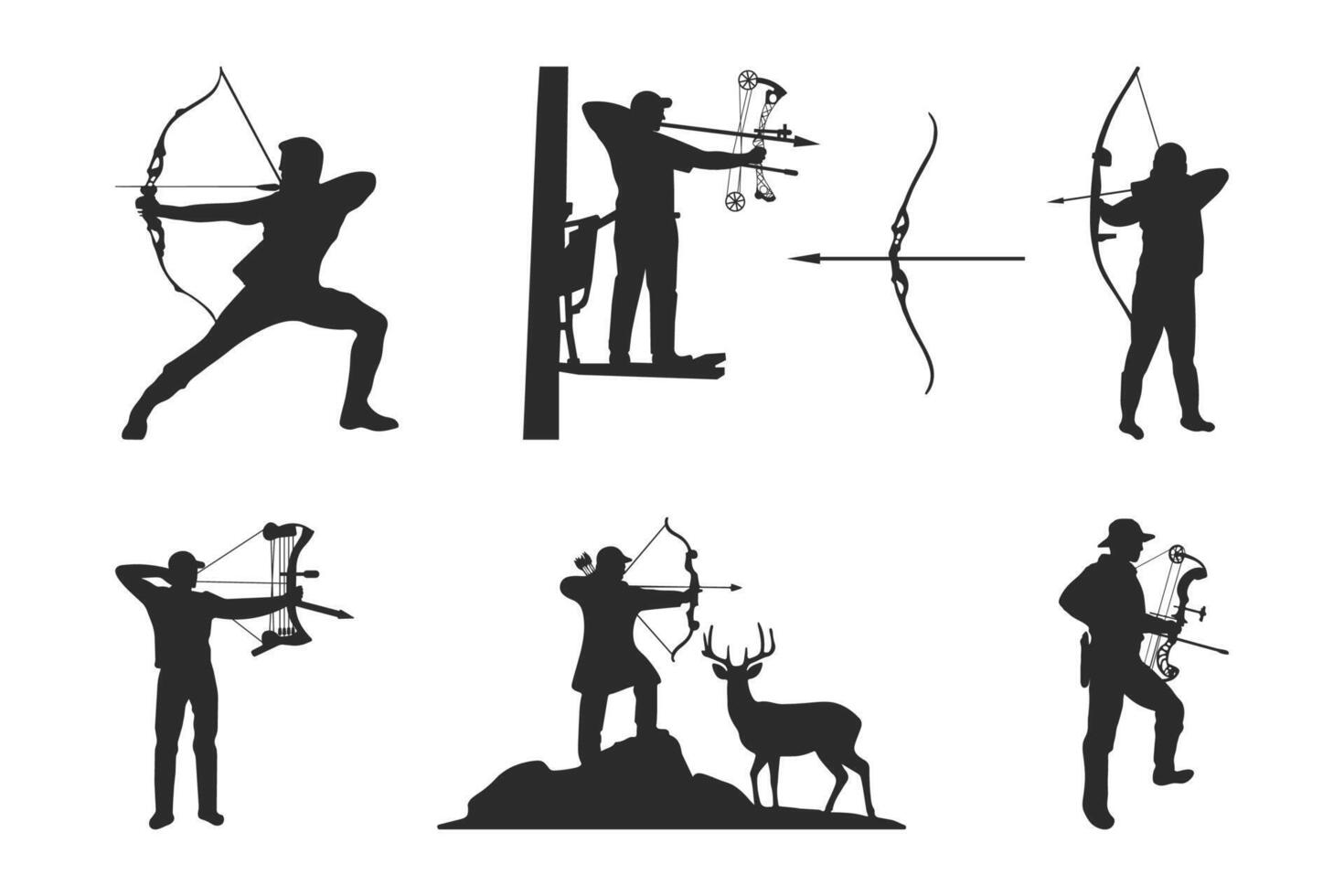 Archery hunter silhouette set of archery hunter with bow and arrow illustration vector