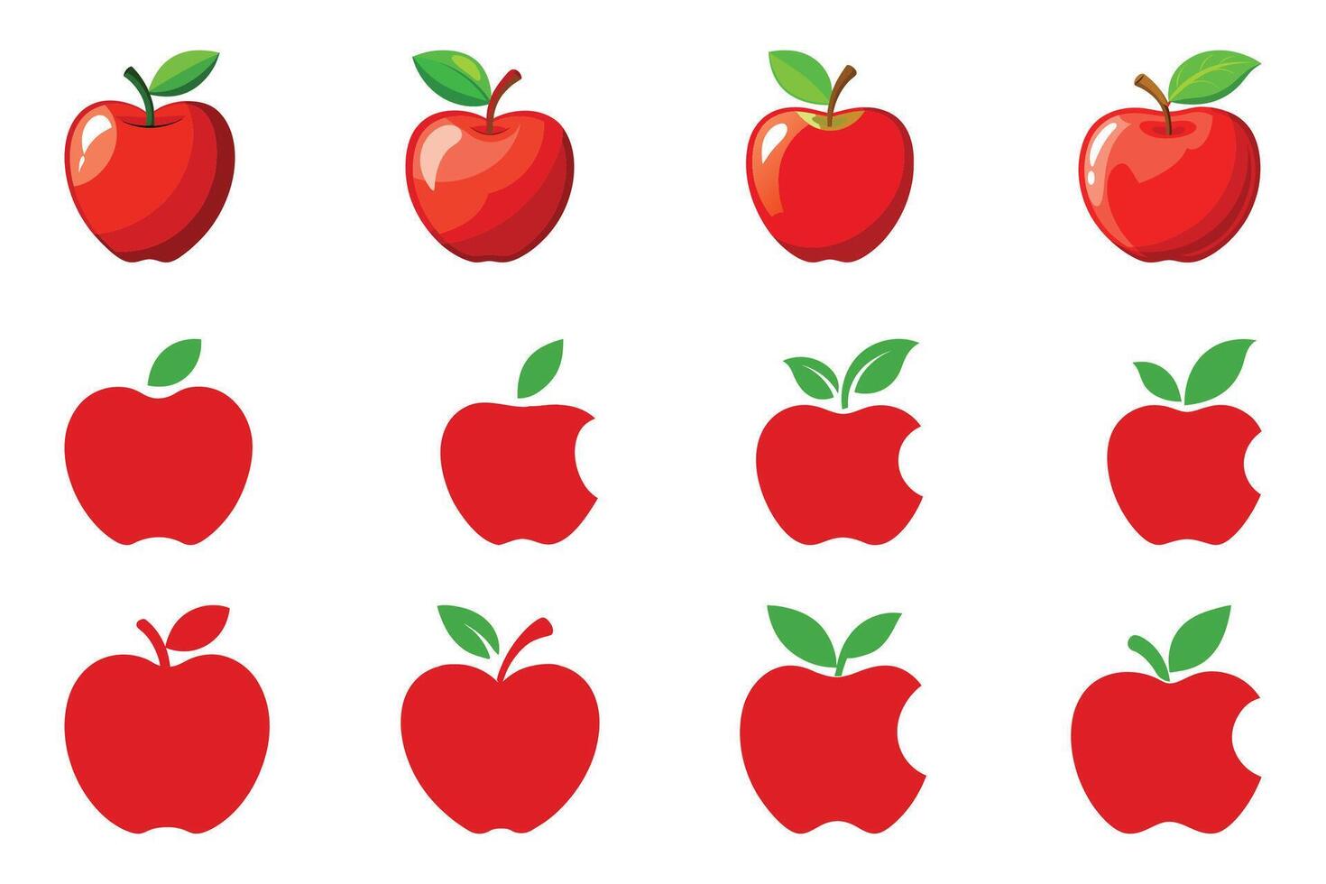 Apple fruit Bundle. Apples split in half Silhouette healthy fruit Apple fruit on the background. vector