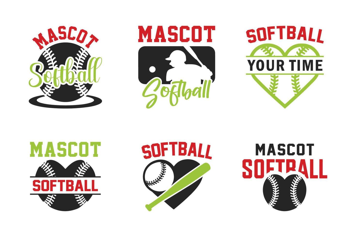 Mascot softball logo design set vector