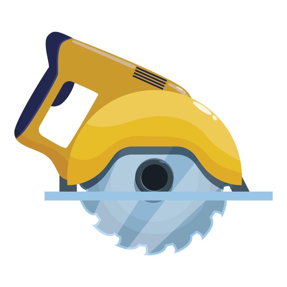 Yellow electric saw cutting through material vector