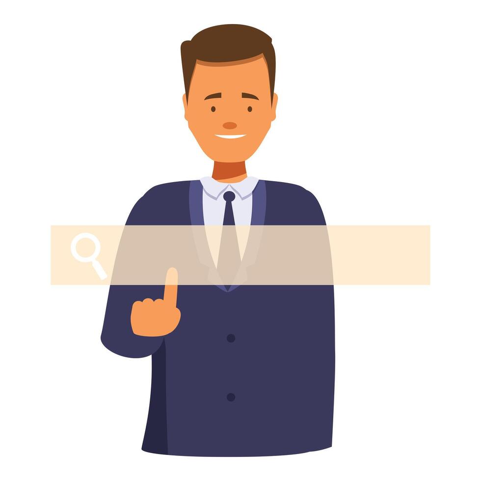Businessman pointing at empty search bar showing internet research vector