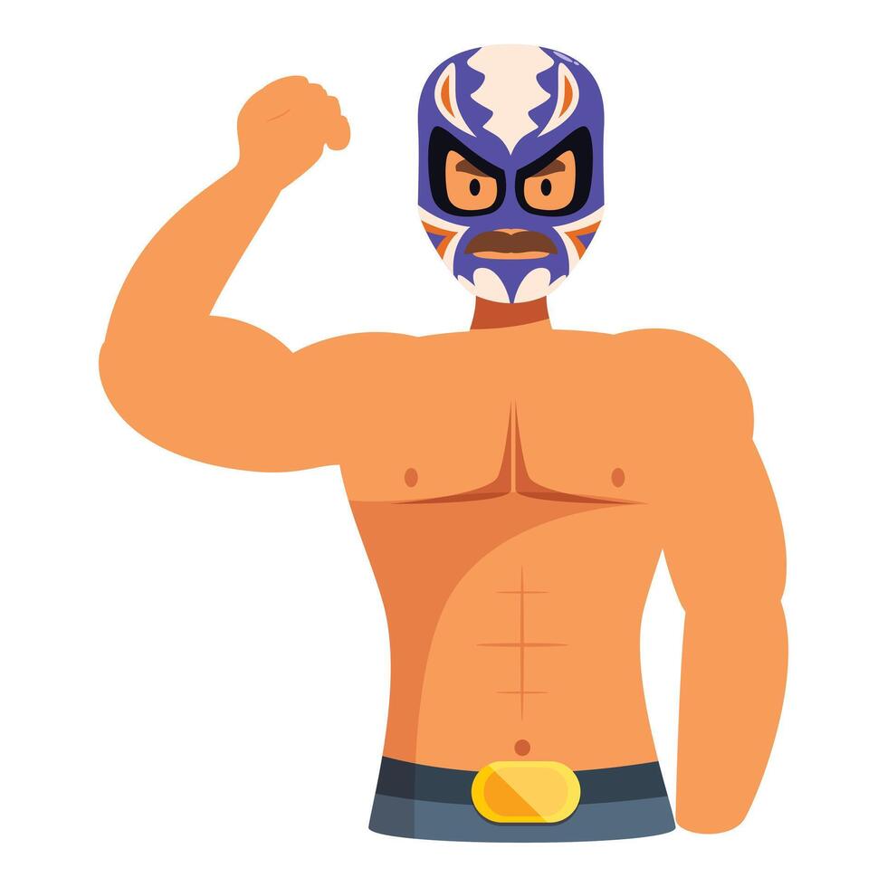 Strong luchador raising fist wearing traditional mask vector
