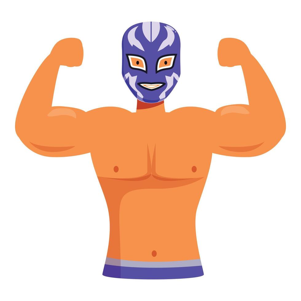 Strong luchador showing muscles and smiling under mask vector