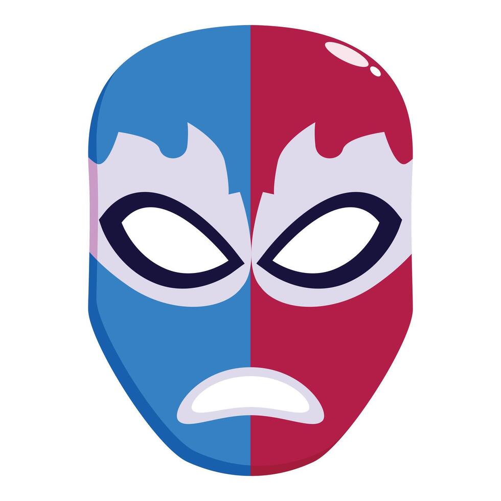 Luchador mask depicting duality with blue and red sides vector