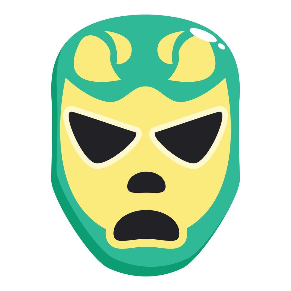 Green and yellow luchador mask expressing anger vector