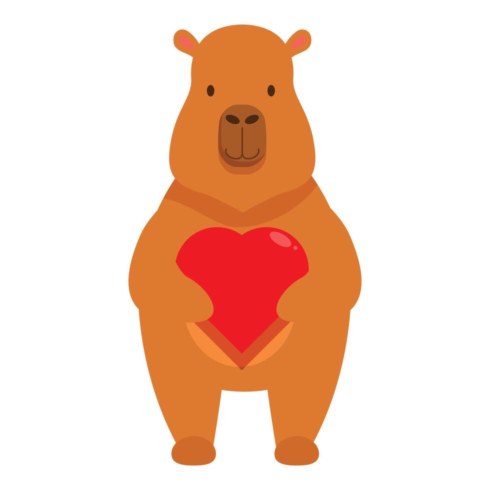 Brown bear character holding a red heart, showing love and affection vector