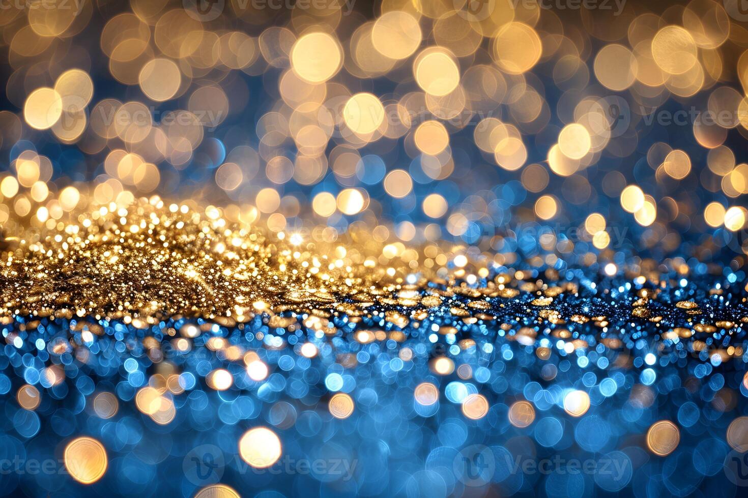 Golden and Blue Bokeh Background for Festive and Elegant Designs, Perfect for Holiday Cards and Posters photo
