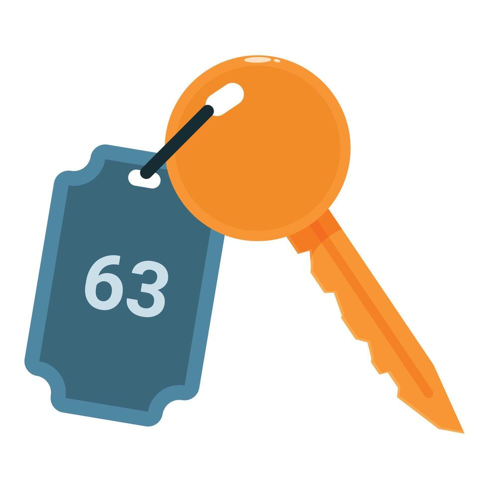 Hotel key with key fob showing number sixty three vector