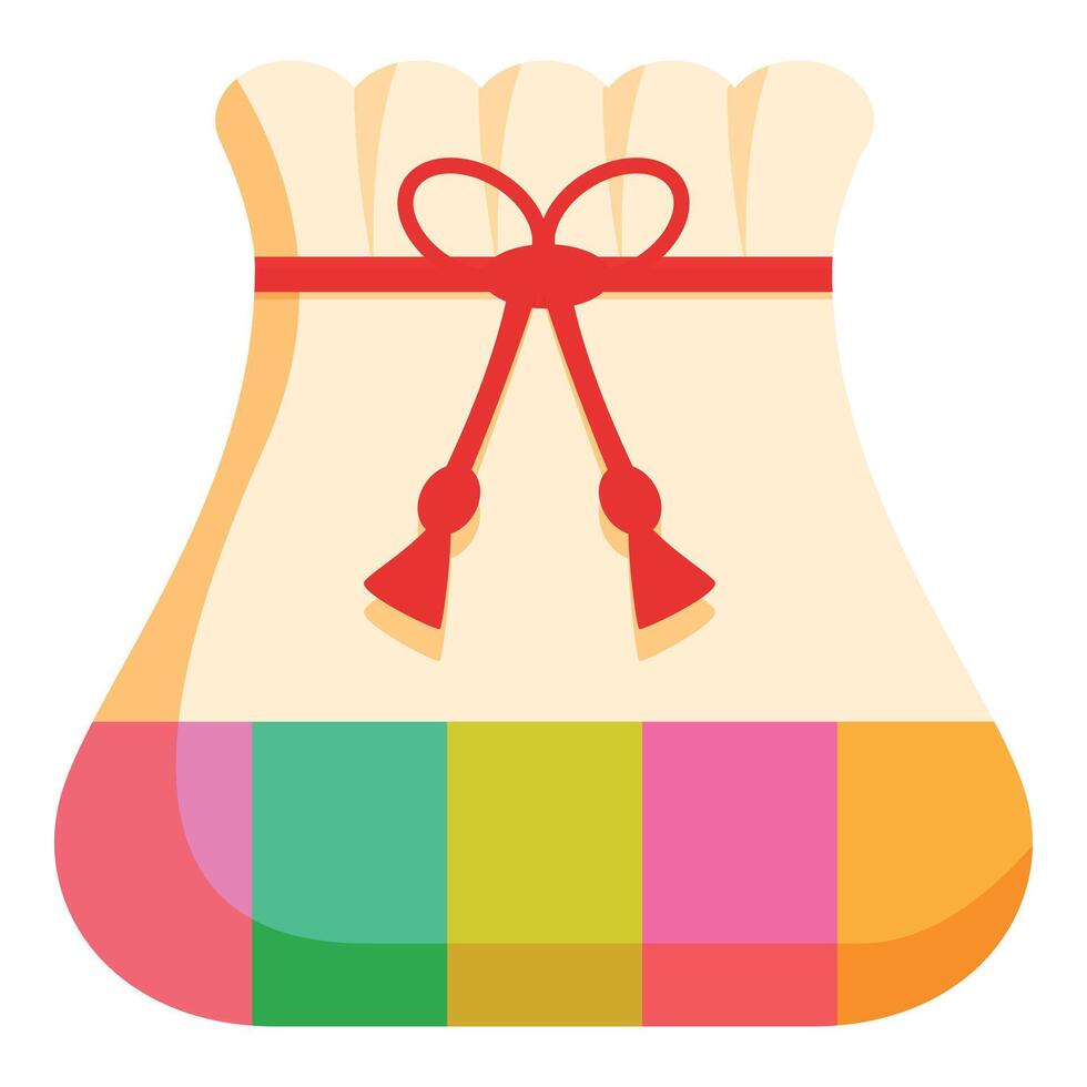 Korean traditional lucky bag with colorful stripes and red rope tied in a bow vector