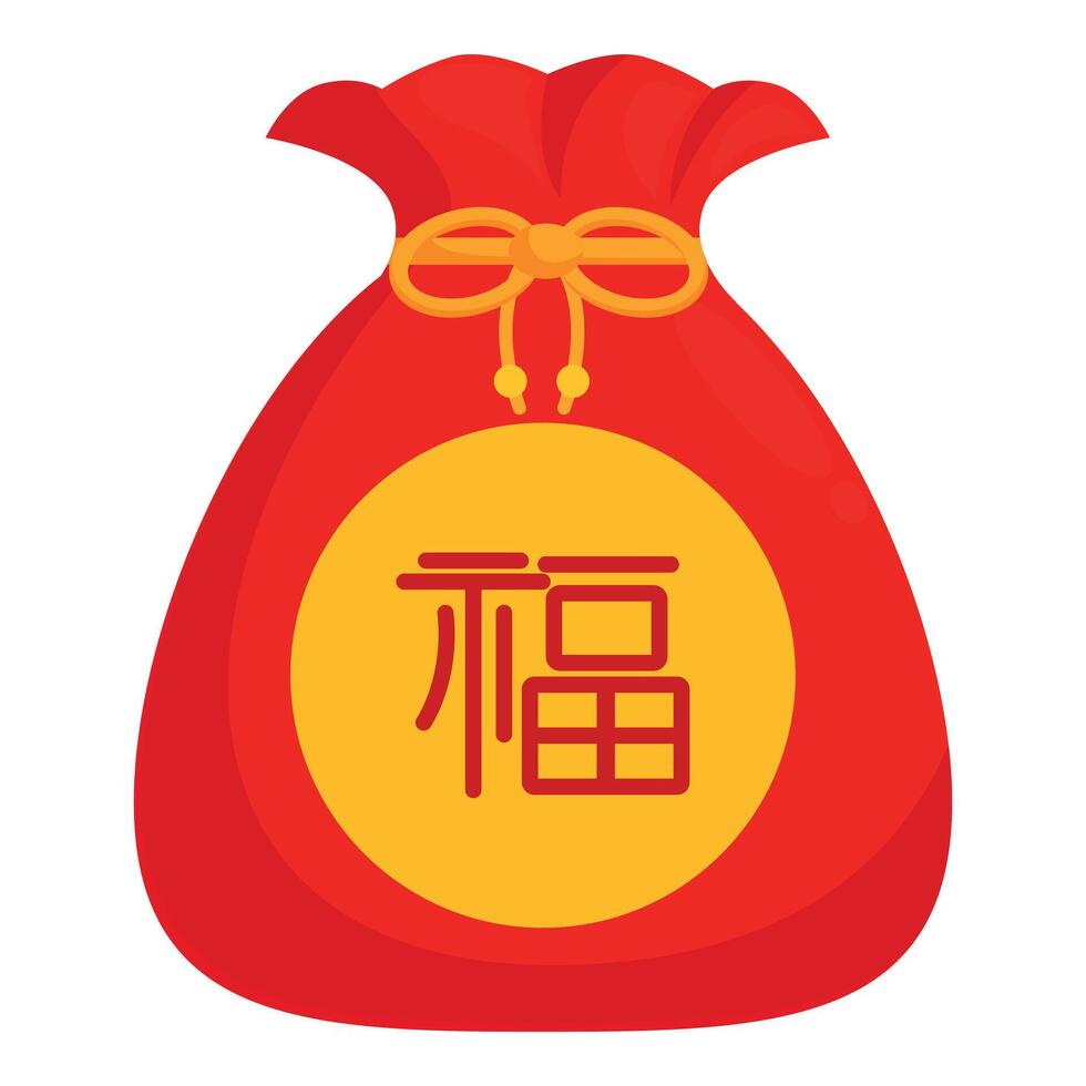 Red money bag showing chinese character for luck tied with golden rope vector