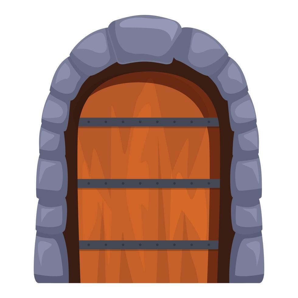 Old wooden door with stone archway leading to secret place vector