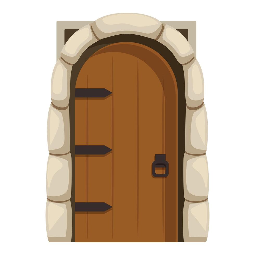 Old wooden door with stone archway inviting to enter vector