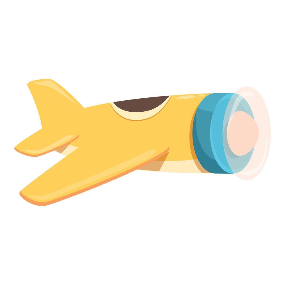 Yellow cartoon airplane flying with propeller spinning vector