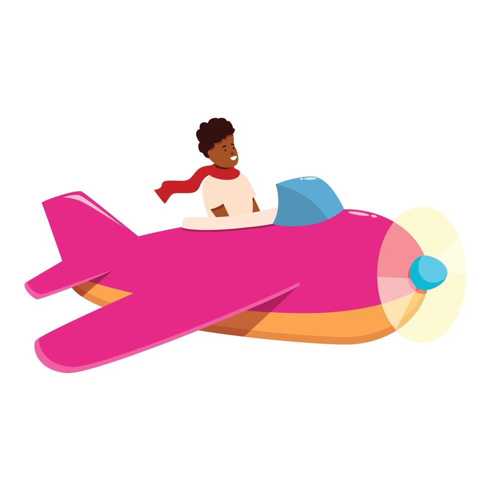 Young pilot flying a pink airplane with propeller vector