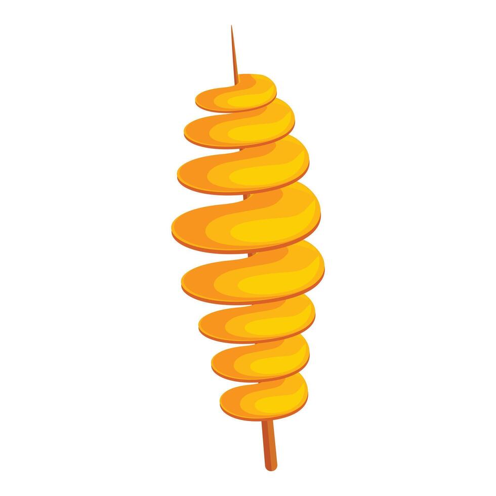 Delicious tornado potato skewer rotating on white background vector