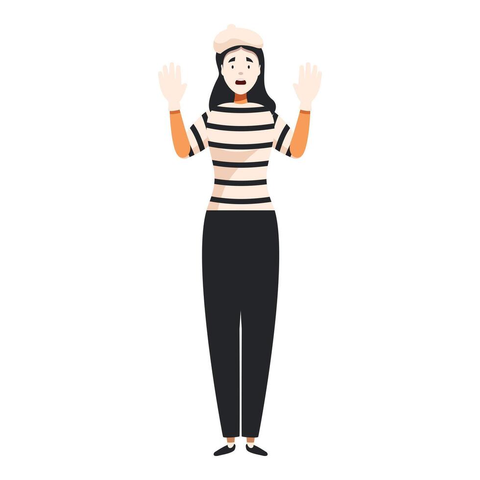Young mime artist woman standing showing stop gesture with her hands vector