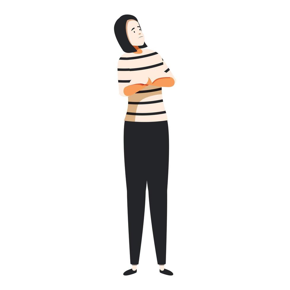 Mime artist crossing arms and looking up with hope vector