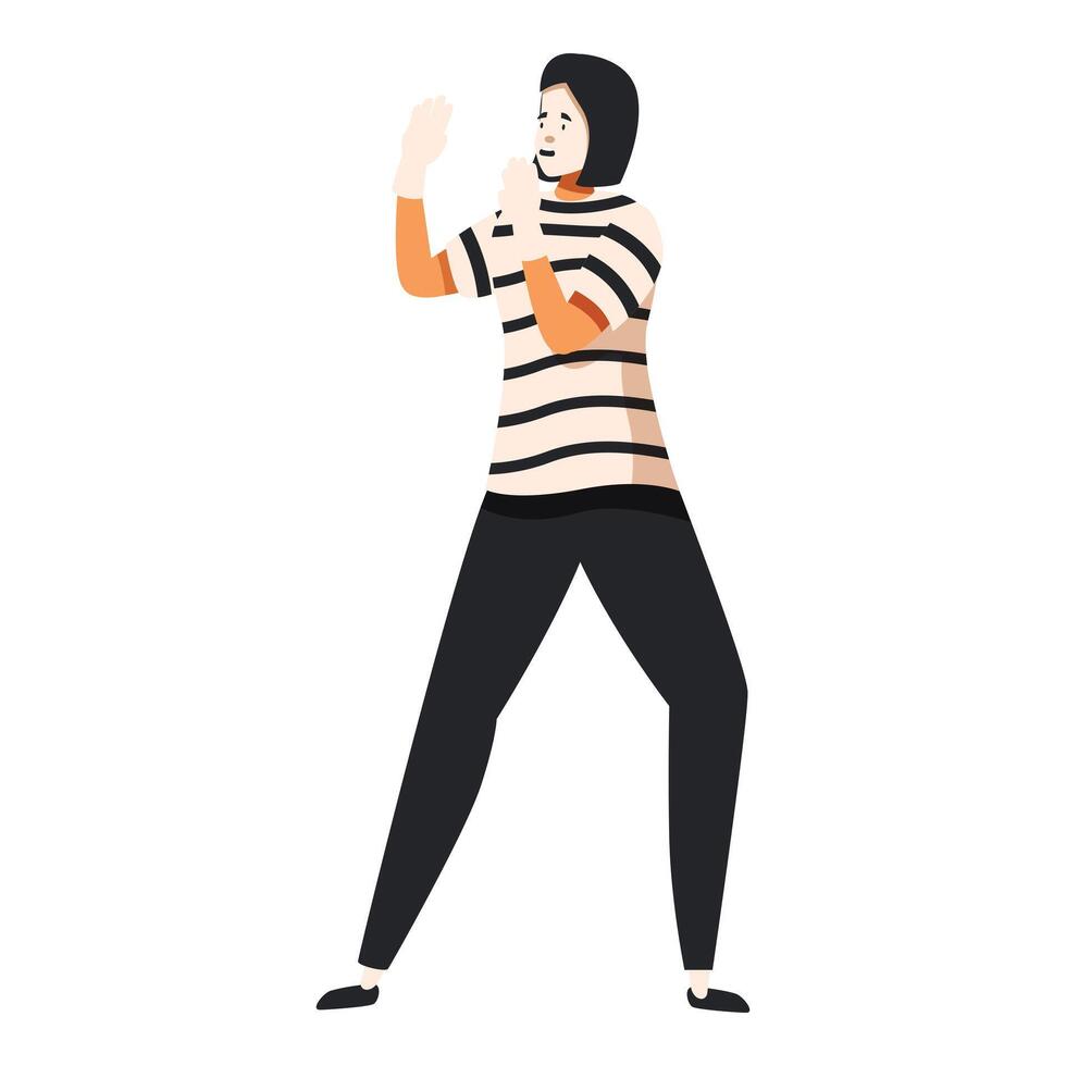 Mime artist performing pantomime in traditional outfit vector