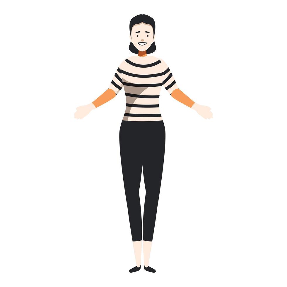 Young mime artist woman standing with open arms smiling vector