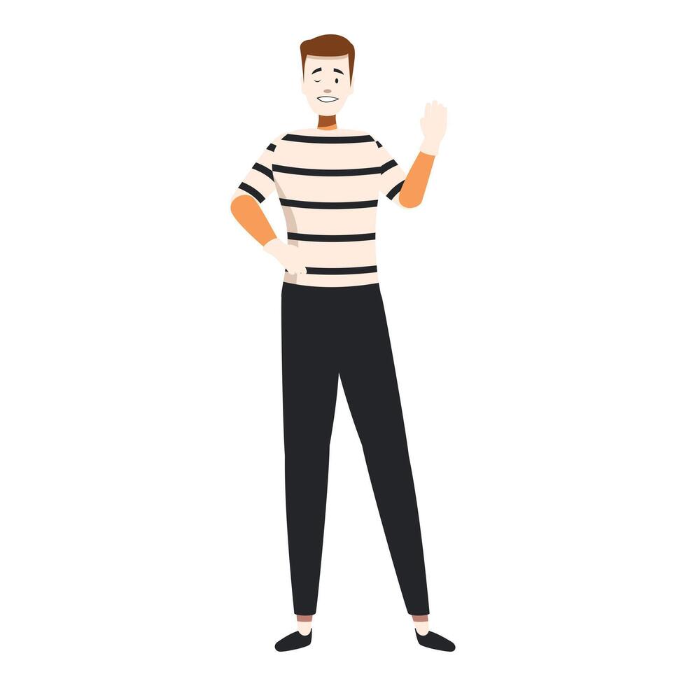 Male mime artist is standing and gesturing with his hands in white gloves vector