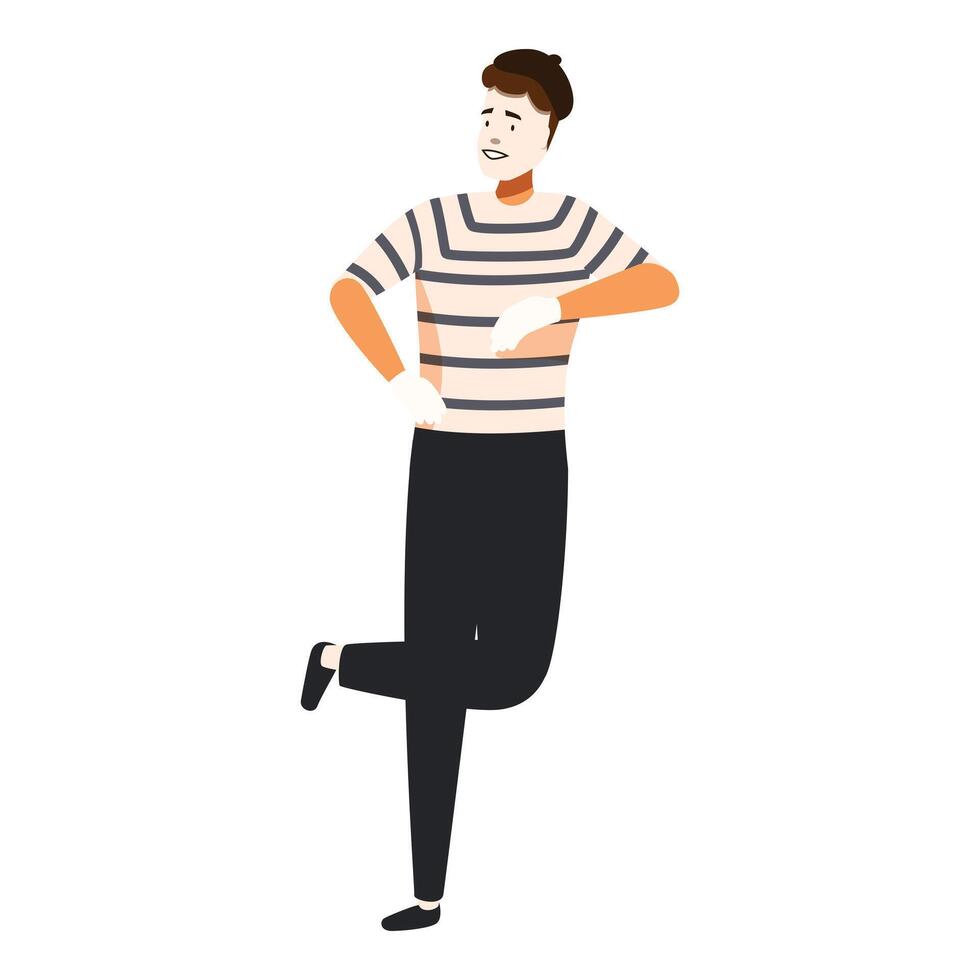Mime artist performing on one leg posing with hands up vector