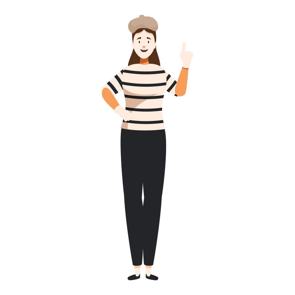 Smiling mime artist pointing up with index finger vector