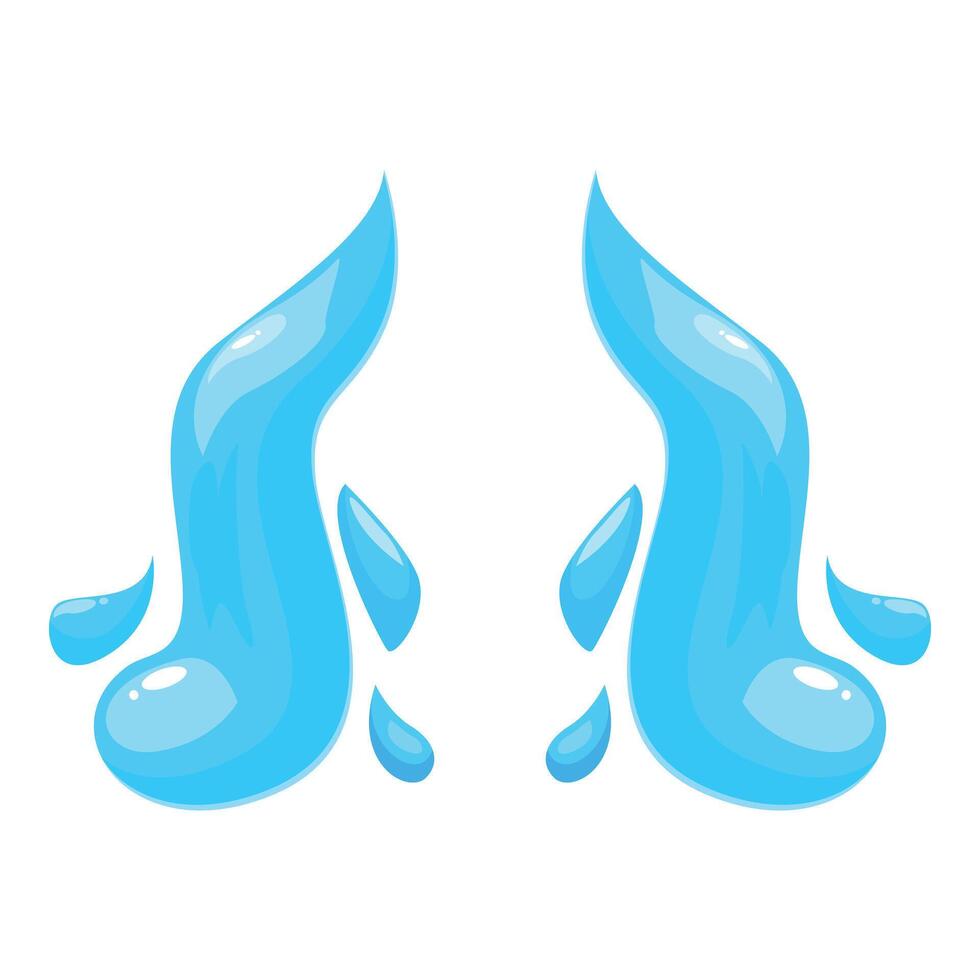 Two blue splashes of water flowing downwards with little droplets vector