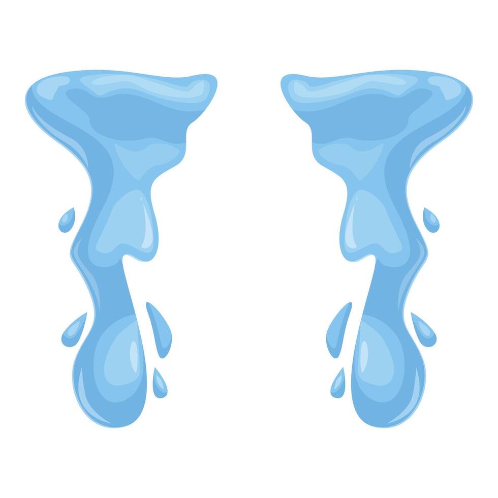 Two cartoon water splashes flowing downwards creating drops vector