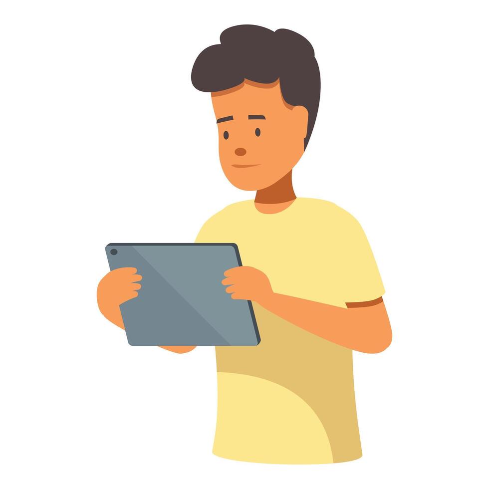 Young man holding digital tablet browsing internet vector