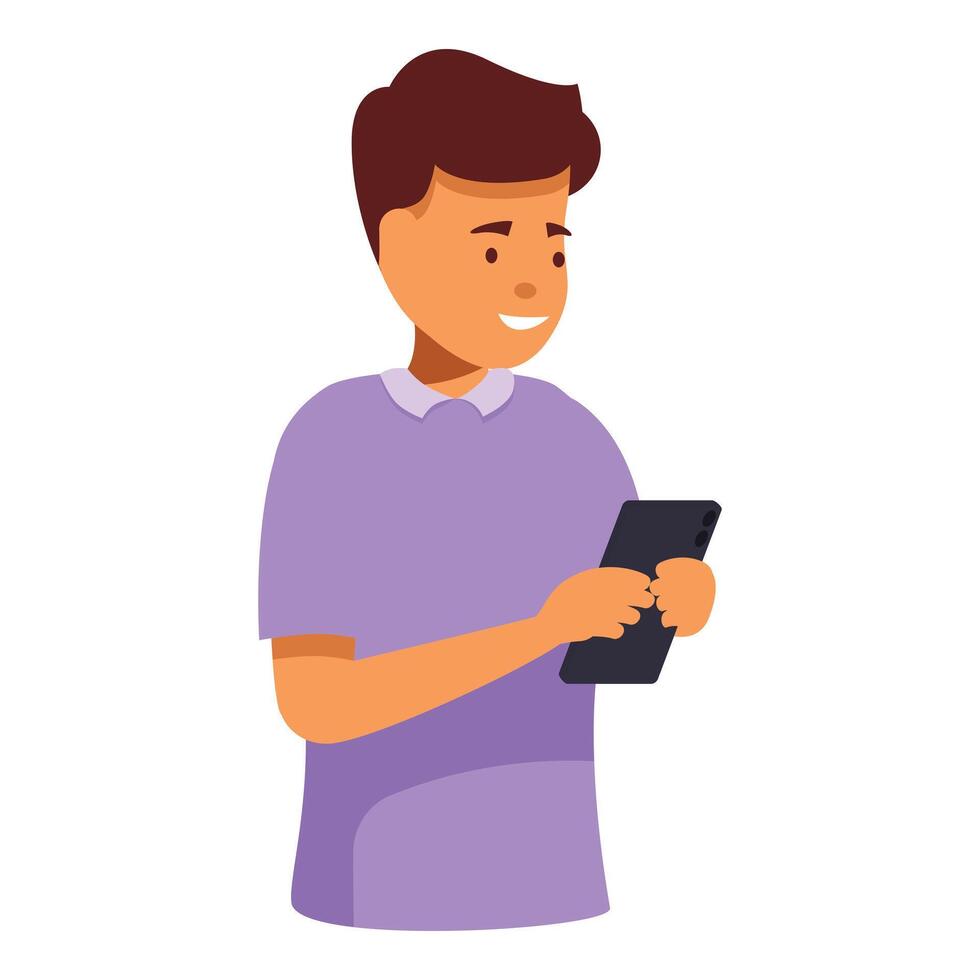 Young man using smartphone browsing internet smiling happily vector