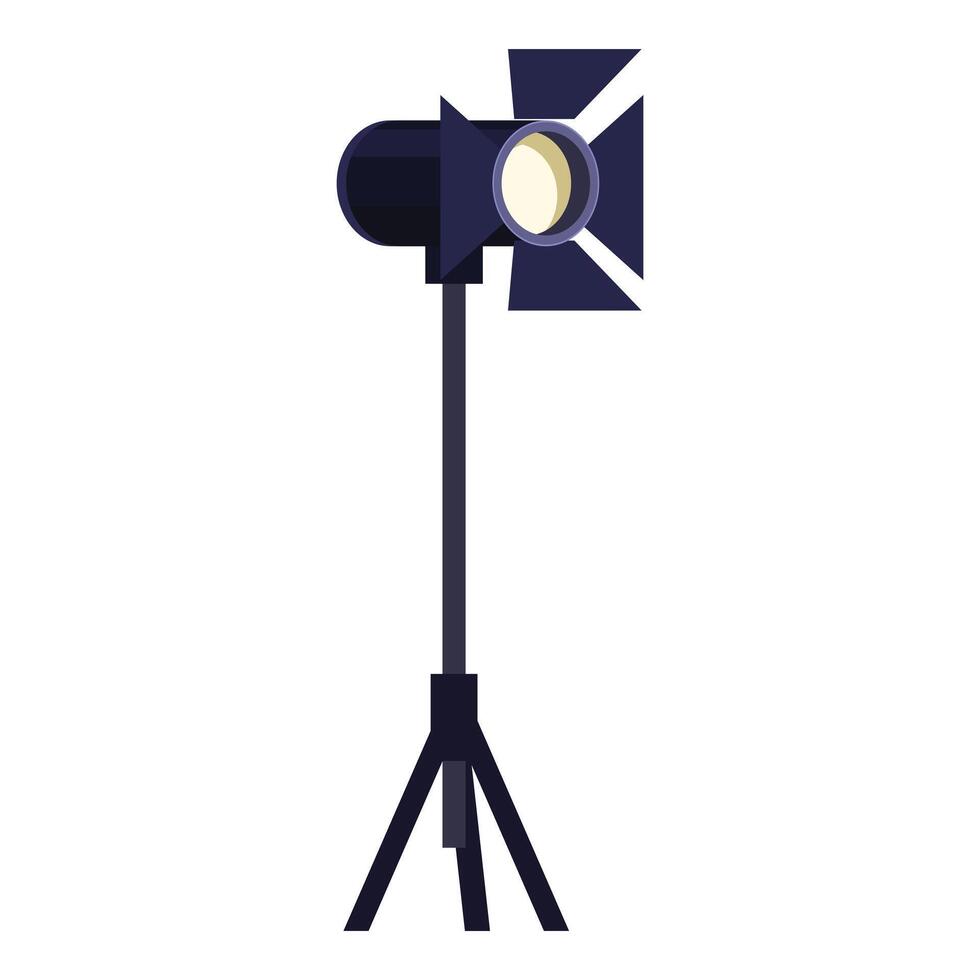 Professional studio spotlight standing on tripod illuminating on white background vector