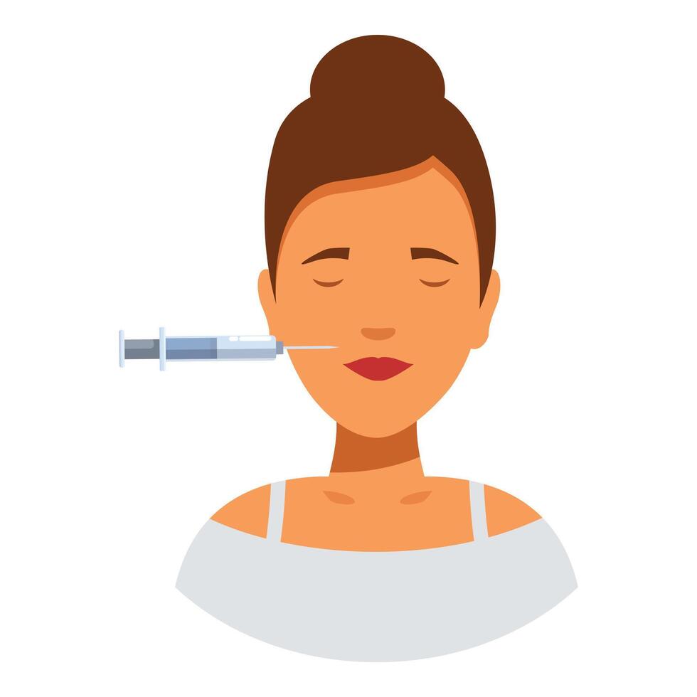Cosmetologist is injecting a filler into a woman's lips to add volume vector