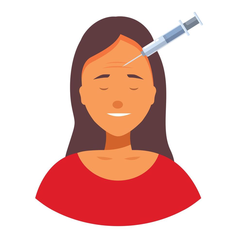 Woman receiving botulinum toxin injection for forehead wrinkles treatment vector