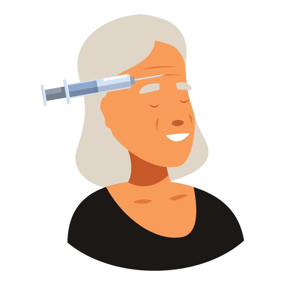Senior woman receiving botox injection for wrinkles treatment vector