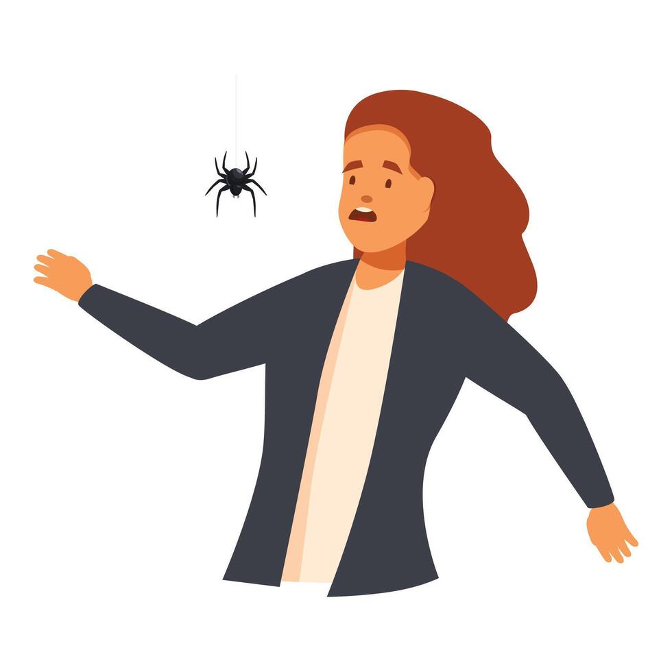 Young woman feeling disgust from a spider hanging on web vector
