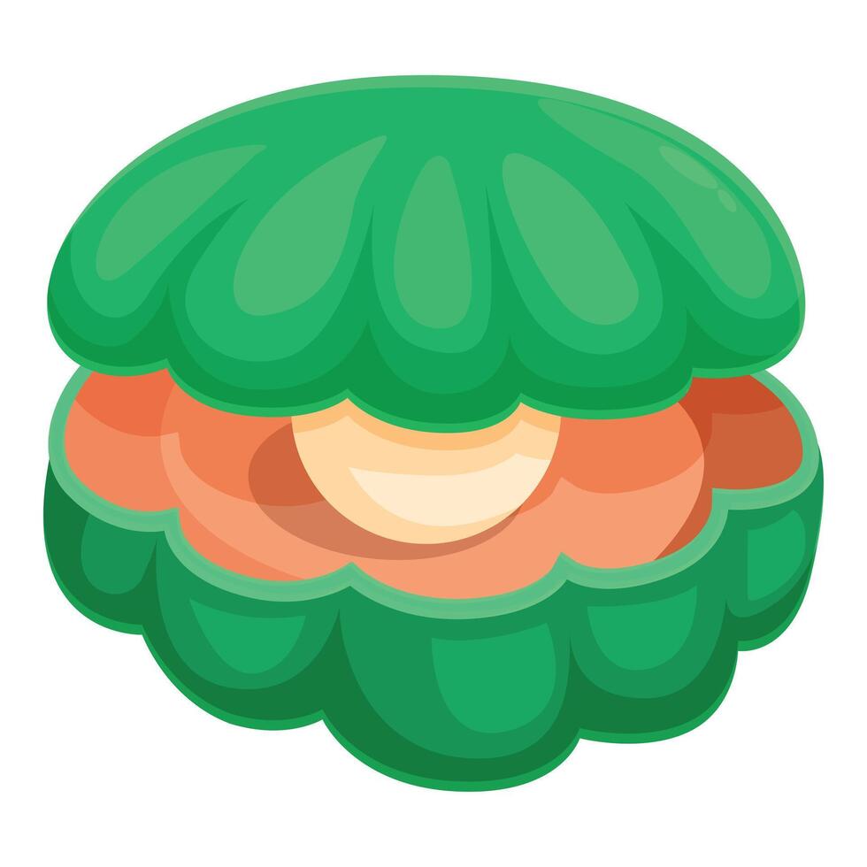 Green shell holding a single white pearl open shellfish vector