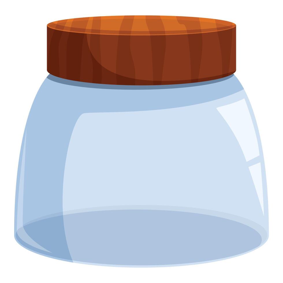 Empty glass jar with wooden lid closing the top vector