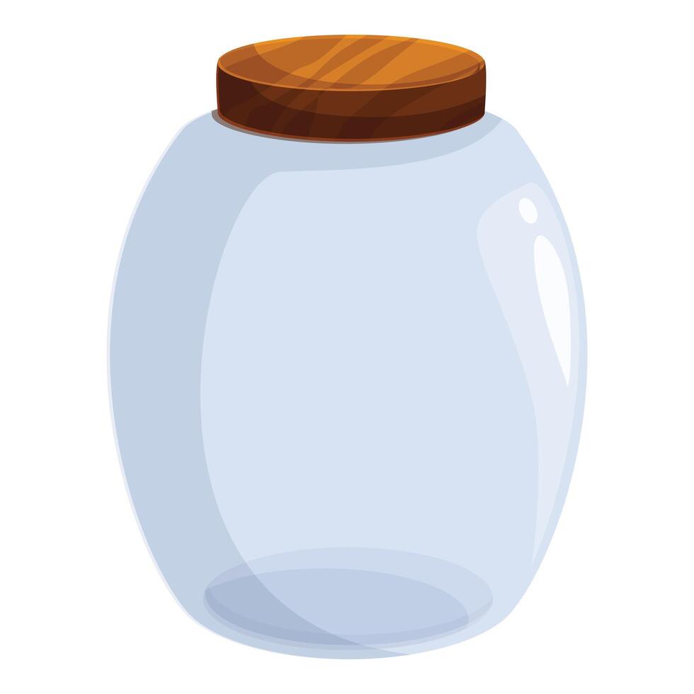 Empty glass jar with wooden lid standing on white background vector