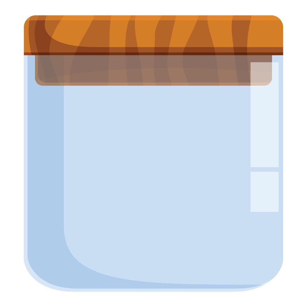 Empty glass jar with wooden lid closing top for storage vector