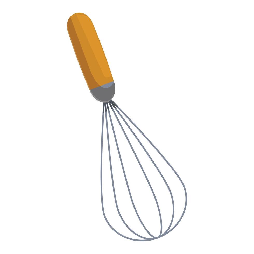 Metal whisk with wooden handle for cooking and baking vector