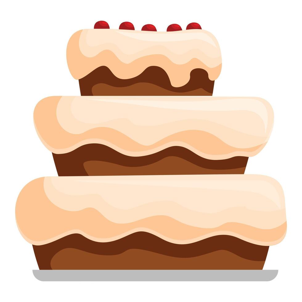 Three tier cake dripping icing with cherries on top isolated vector