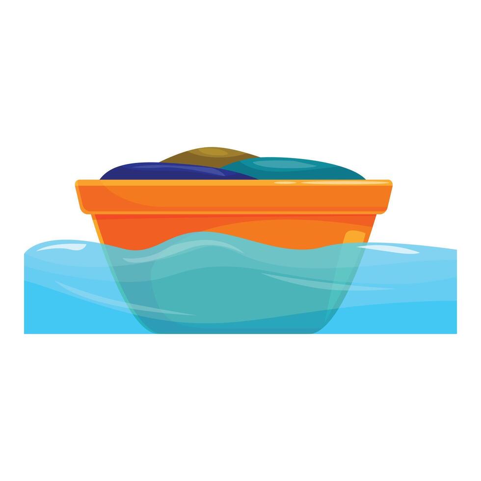 Orange basin floating on water with garbage, pollution concept vector
