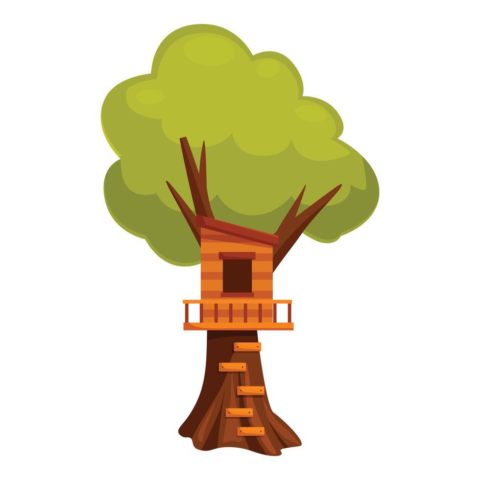 Wooden tree house with ladder standing on green leafy tree vector