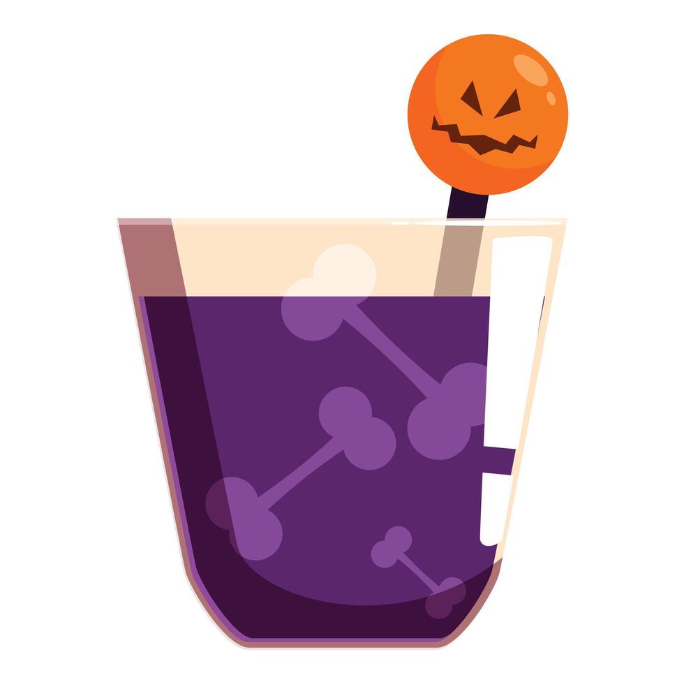 Halloween cocktail with bones decorated glass and pumpkin topper vector