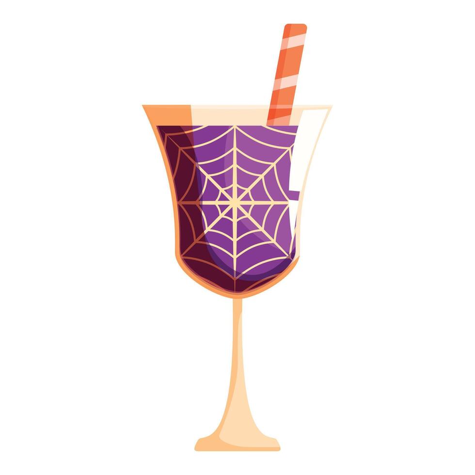 Halloween cocktail with spider web decoration and striped straw vector