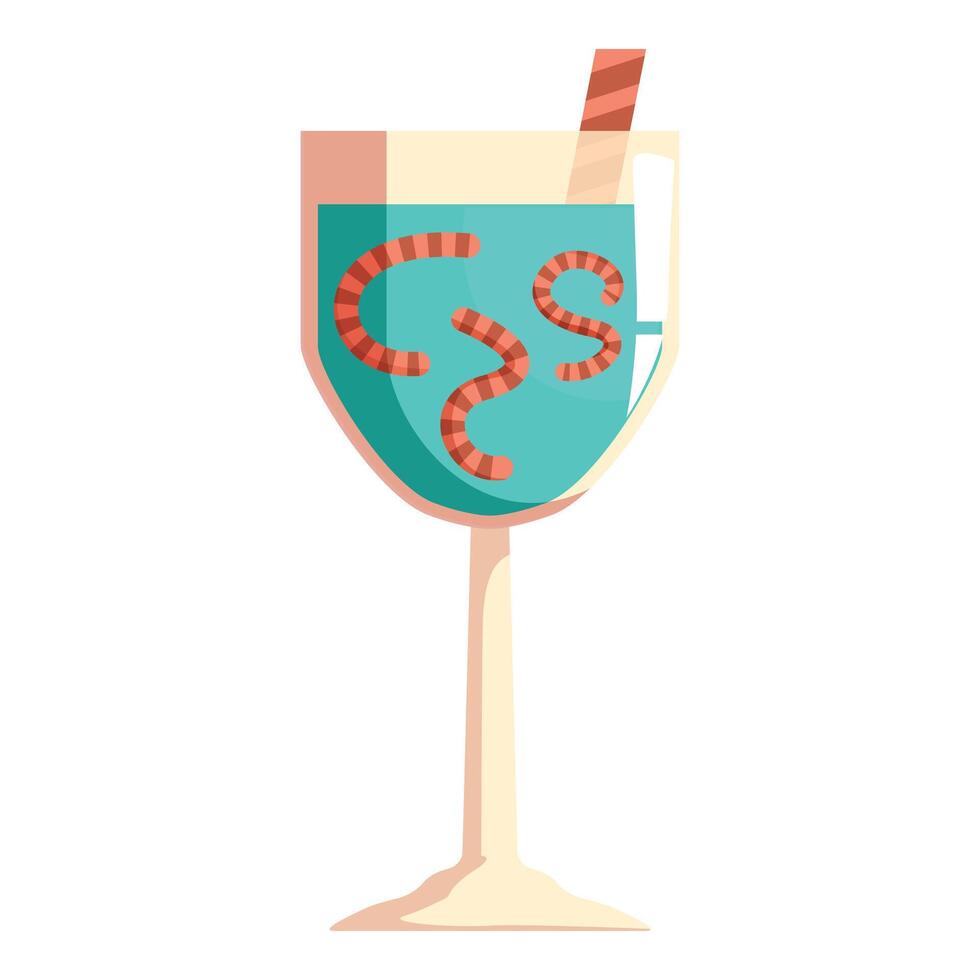 Glass with blue cocktail and earthworms is standing on white background vector