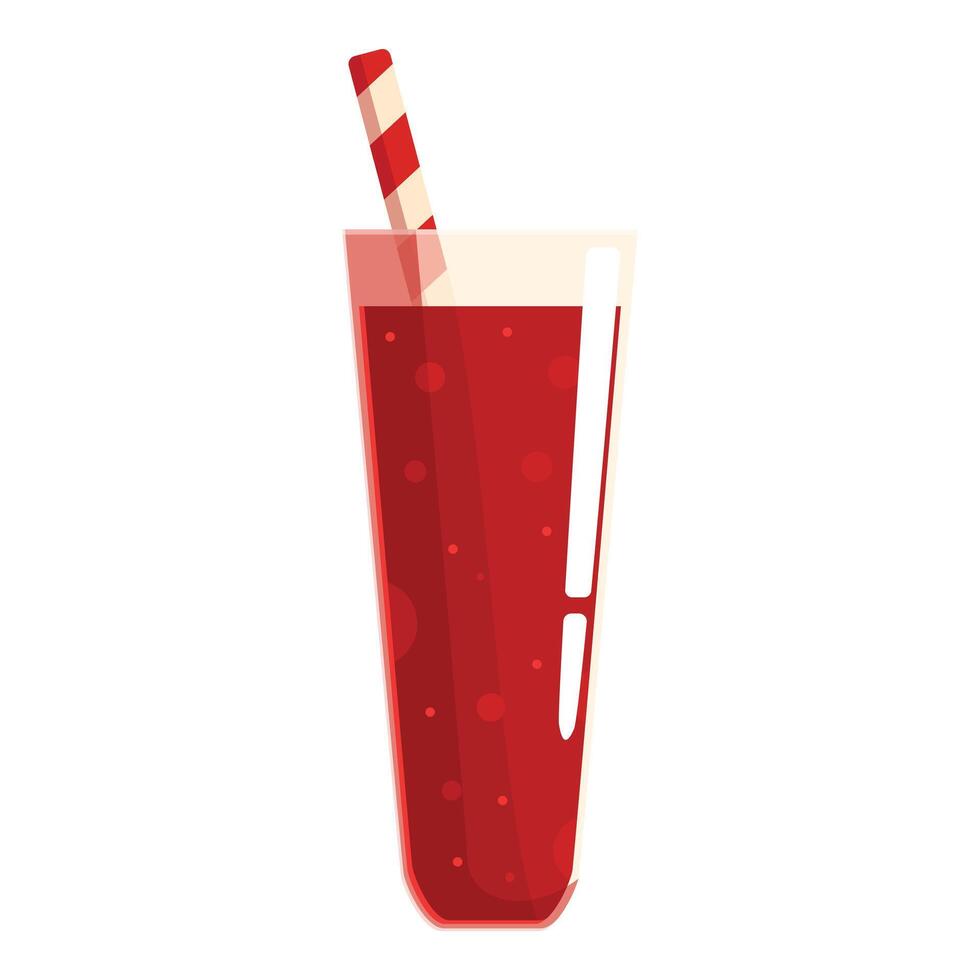 Red fruit juice in tall glass with straw refreshing summer beverage vector