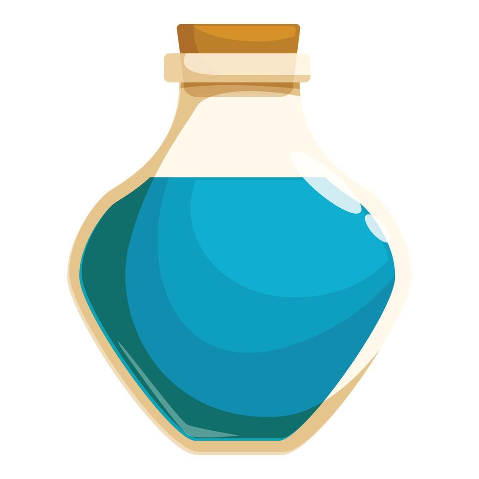 Glass bottle containing glowing magic potion with cork lid vector