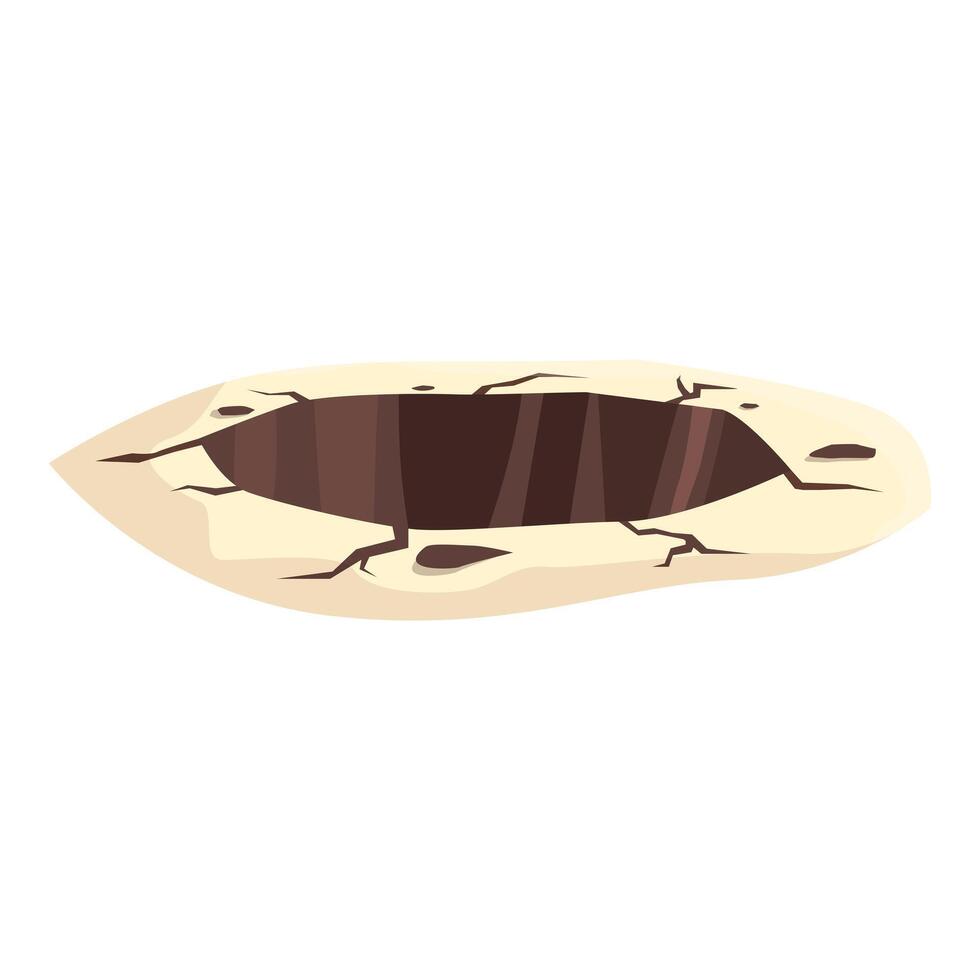 Big hole with cracked ground making deep hollow in earth surface vector